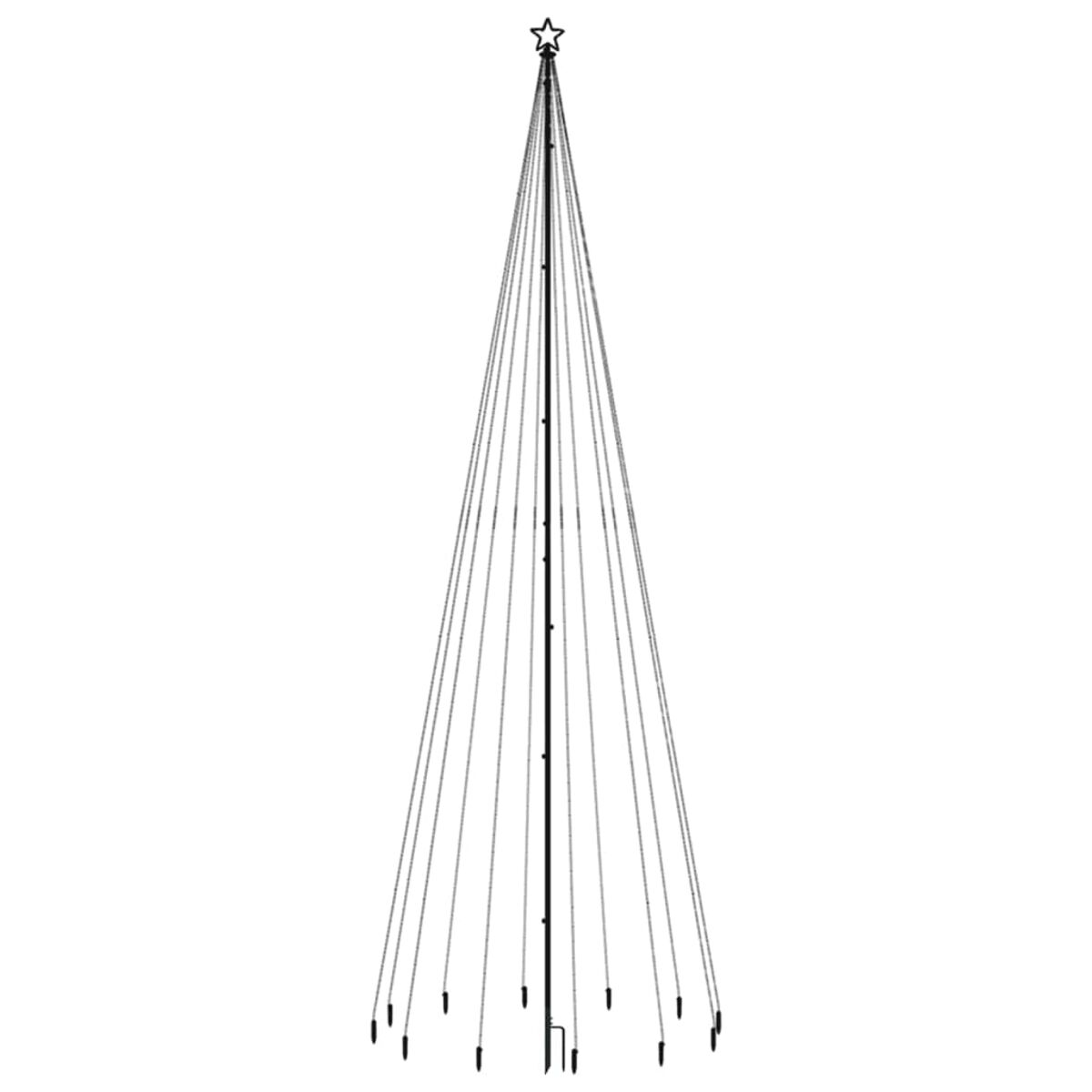 Ein minimalistischer Weihnachtsbaum aus schwarzem Metall mit Stern und Lichterketten.