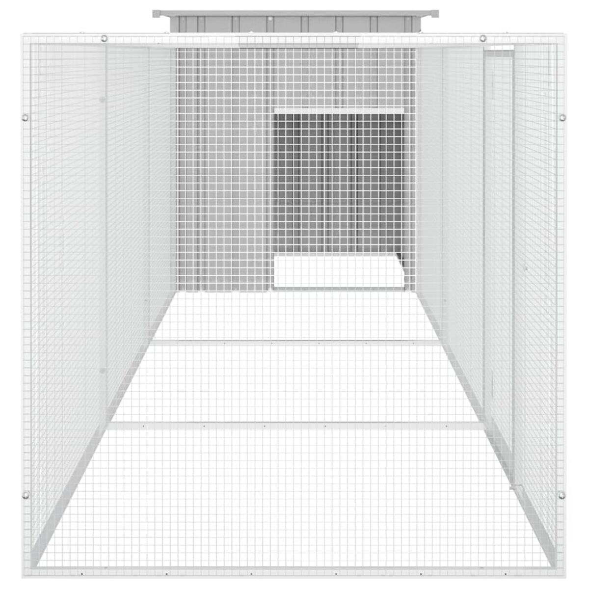 Weißer Käfig mit einer Tür und einem weißen Boden.