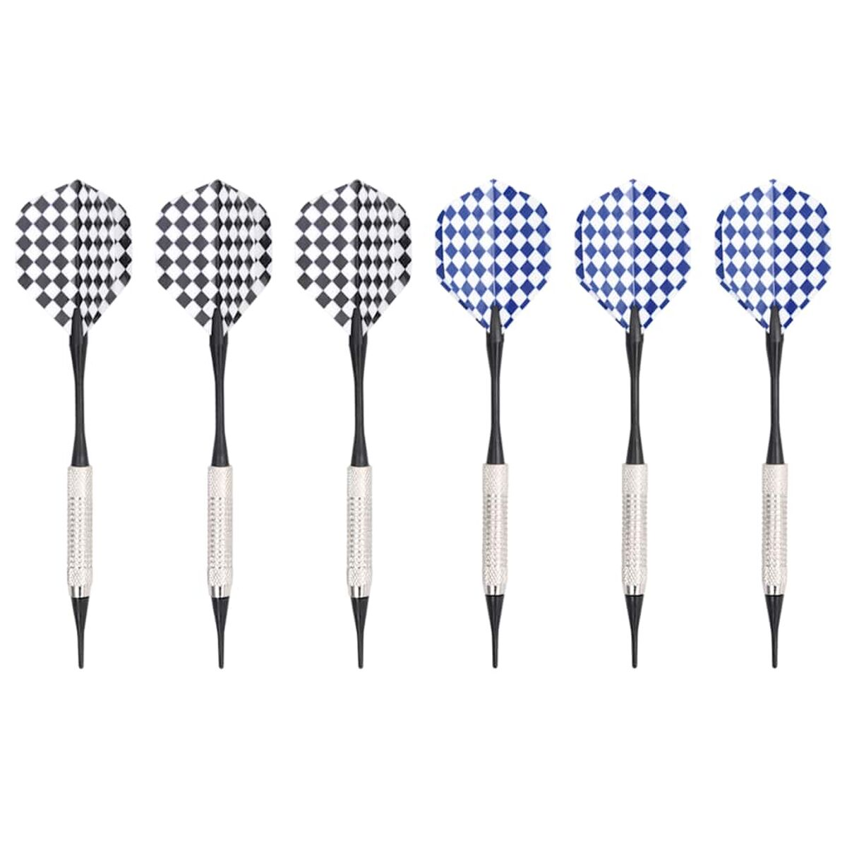 Set von sechs Darts mit verschiedenen karierten Mustern.