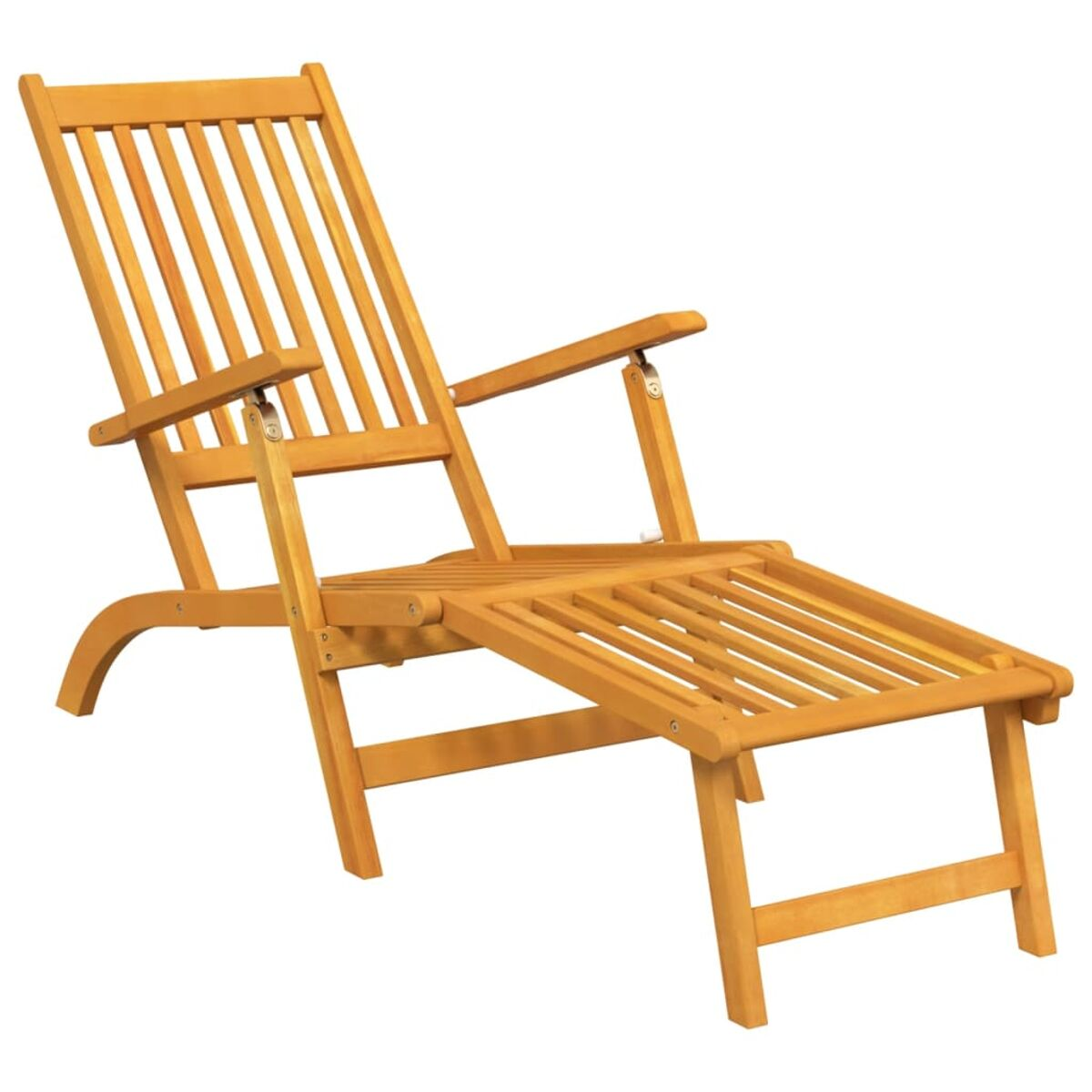 Sonnenliege aus Holz. Verstellbare Rückenlehne. Fußstütze. Lattenrost. Helles Holz.