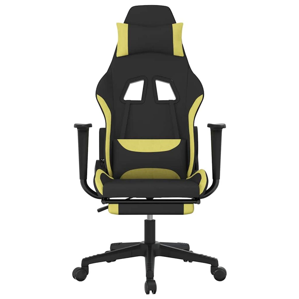 Una sedia da gioco nera e gialla con misure.