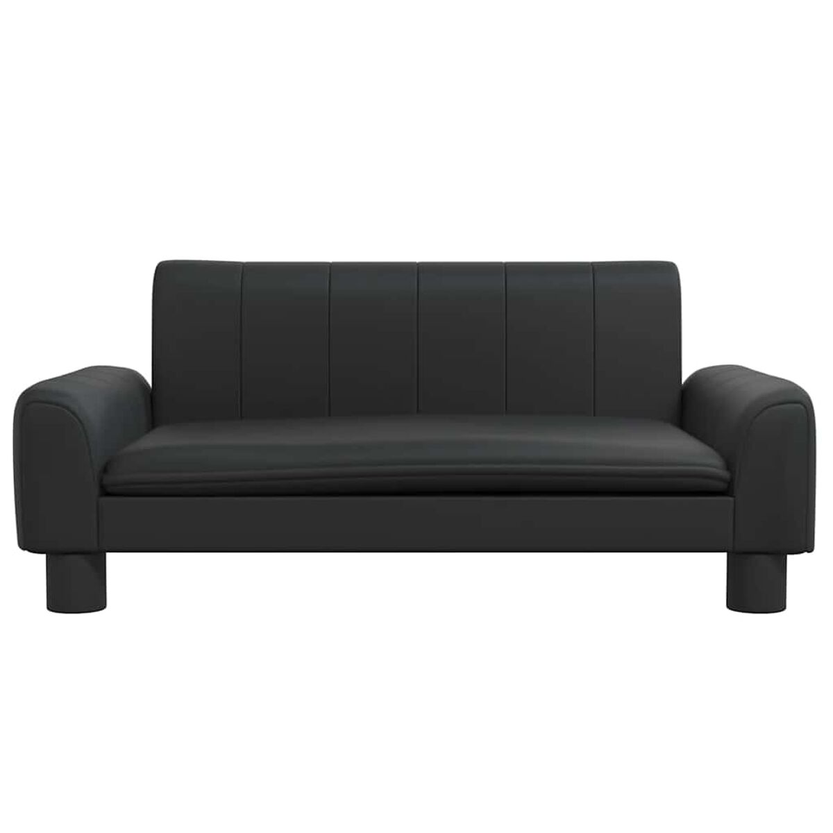 Schwarzes Ledersofa auf weißem Hintergrund.