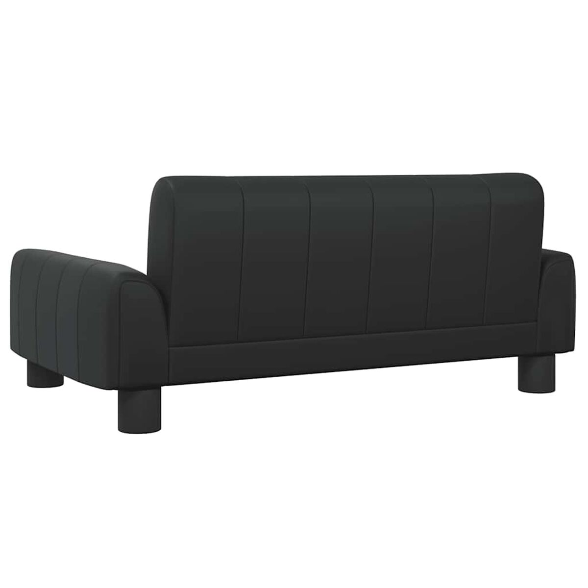 Ein schwarzes Sofa mit einfachem Design. Schwarze Beine und Rücken.