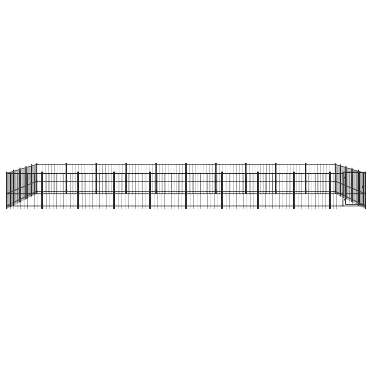 Schwarzes Metall-Haustiergehege, Draufsicht. Rechteckige Form.