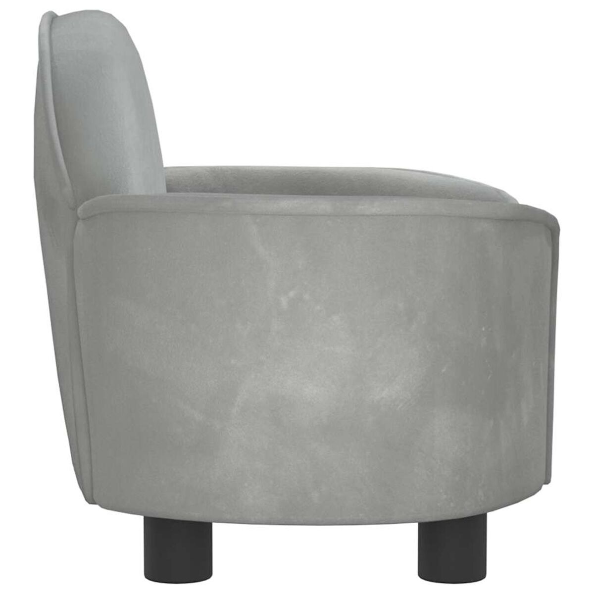 Seitenansicht eines grauen Sofas mit schwarzen Beinen.