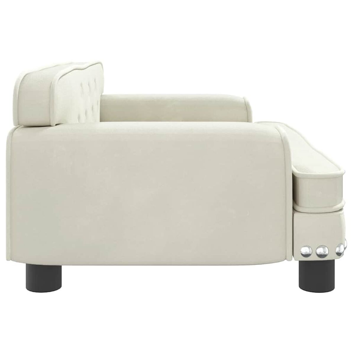 Couch in Off-White mit schwarzen Beinen, Seitenansicht.