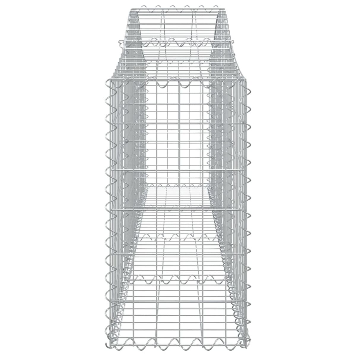 Hoher, rechteckiger, grauer Metallgabion. Es ist eine Drahtgitterstruktur. Isoliert.