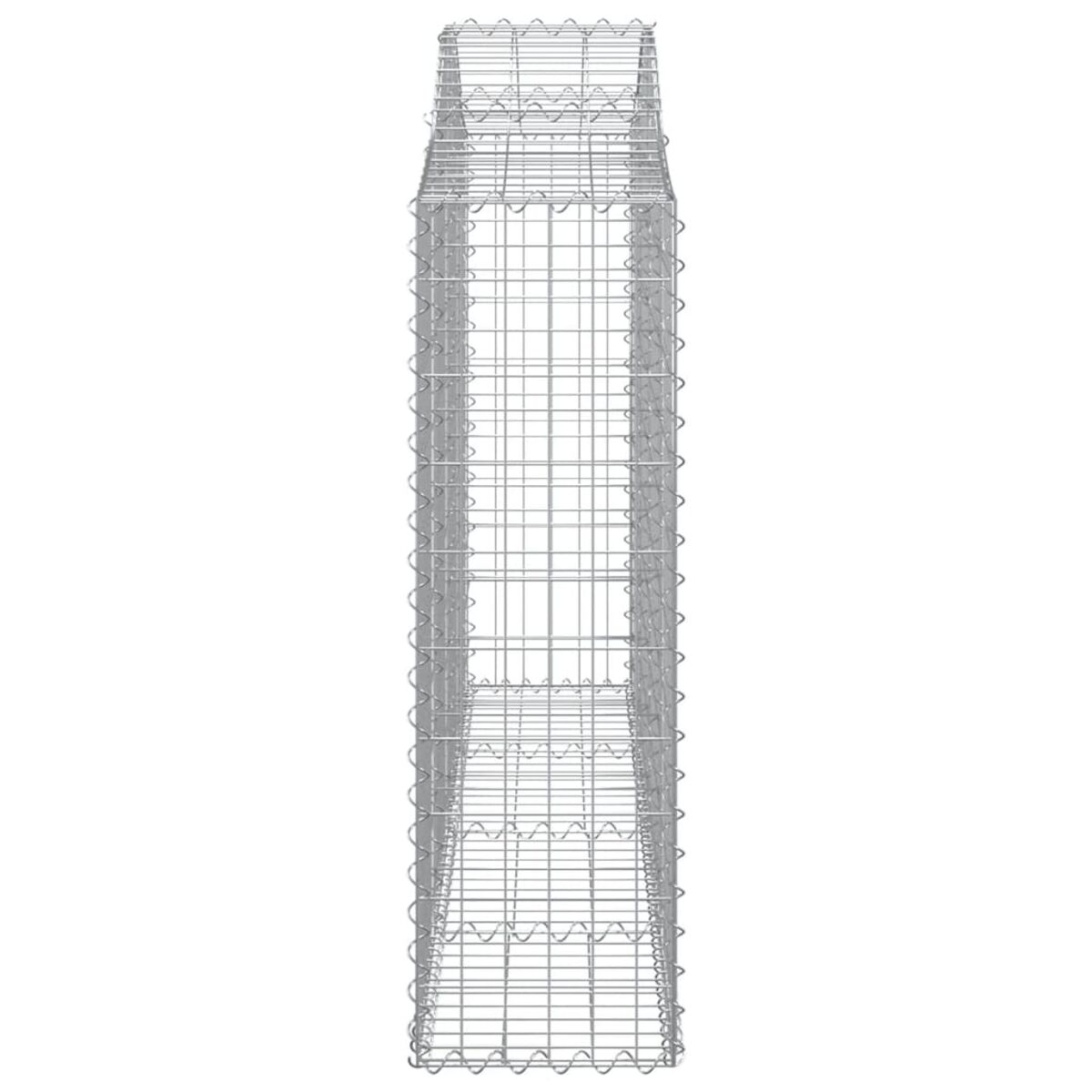 Hohe, rechteckige Metallgitterkäfigstruktur. Der Käfig ist silberfarben und leer, vertikales Design.