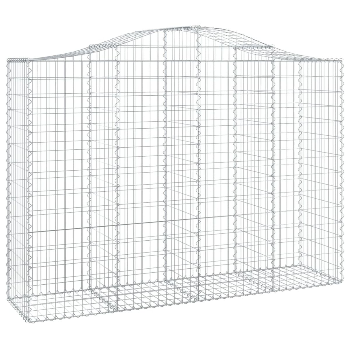 Ein Metall-Gabion mit gewölbter Oberseite, aus Drahtgeflecht, mit Kies gefüllt.