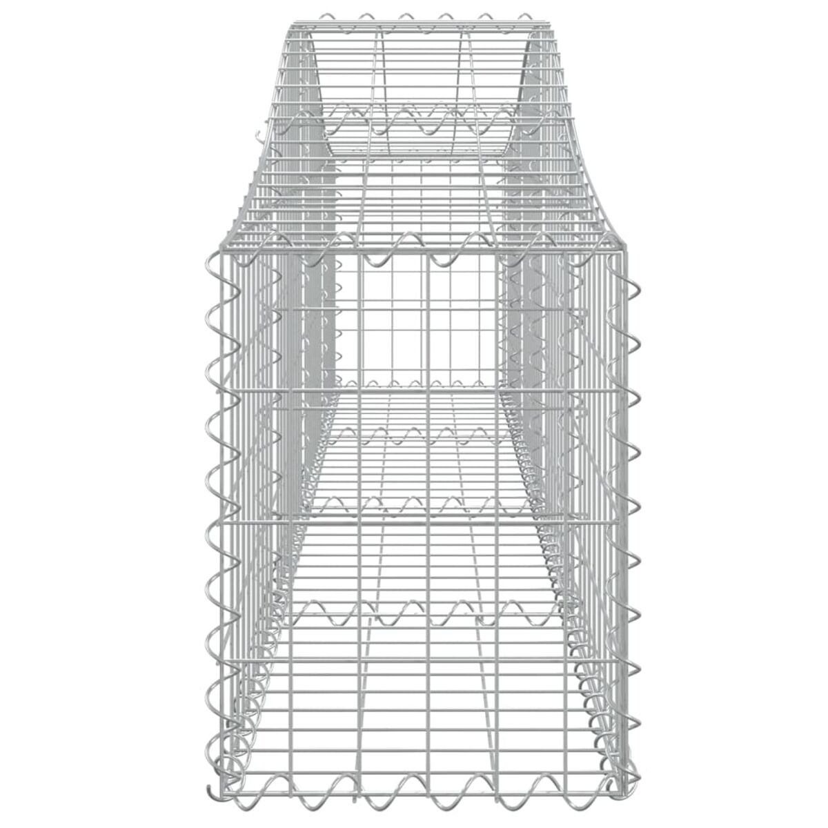 Ein rechteckiger Metall-Gabion. Er besteht aus Draht und hat eine Kastenform.
