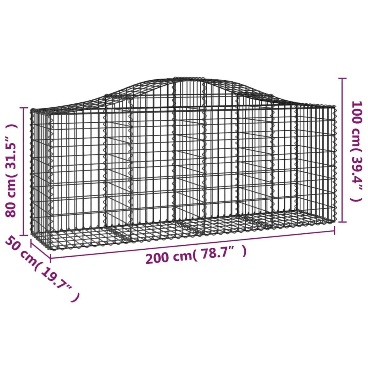 Schwarzer Drahtkäfig mit Maßen. 200 cm lang, 100 cm hoch, 80 cm breit und 50 cm tief.