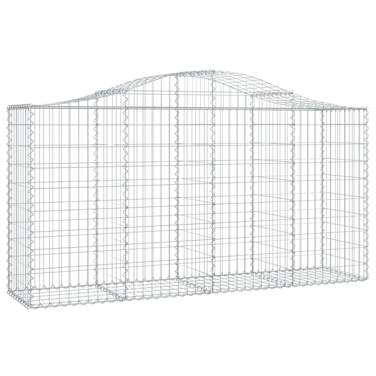 Ein silberner Metall-Gabion mit gewölbtem Oberteil wird angezeigt.