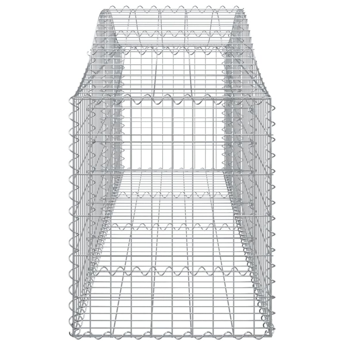 Rechteckiger Metallgabion. Aus Drahtgeflecht. Gerade Ansicht auf weißem Hintergrund.