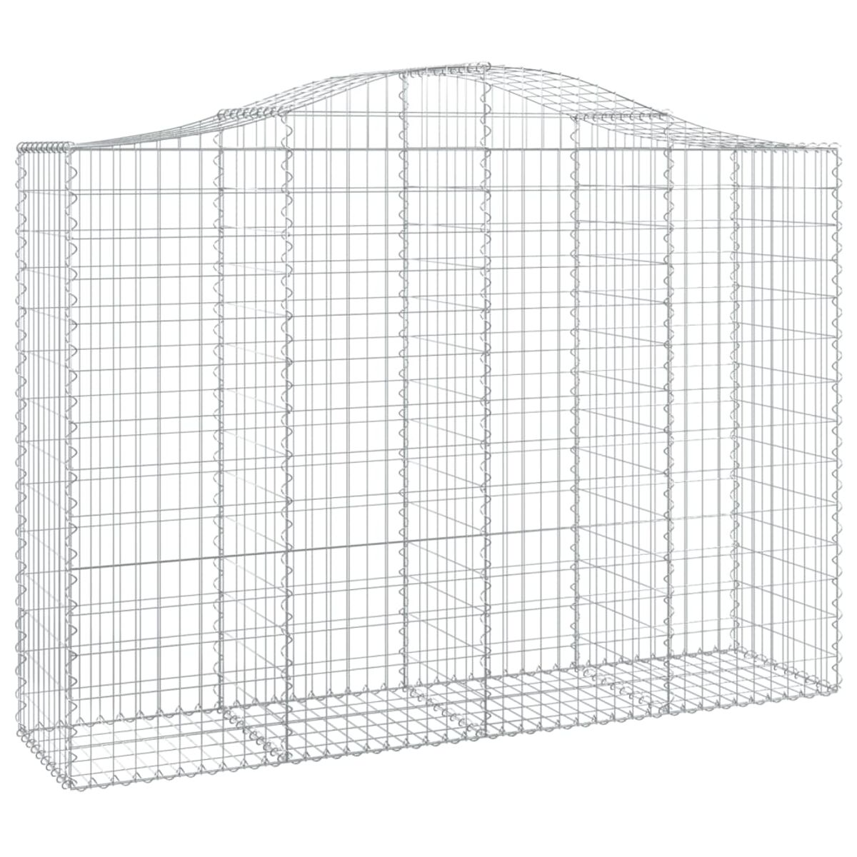 Eine verzinkte Stahl-Gabionenwand, rechteckige Form, in Perspektive.