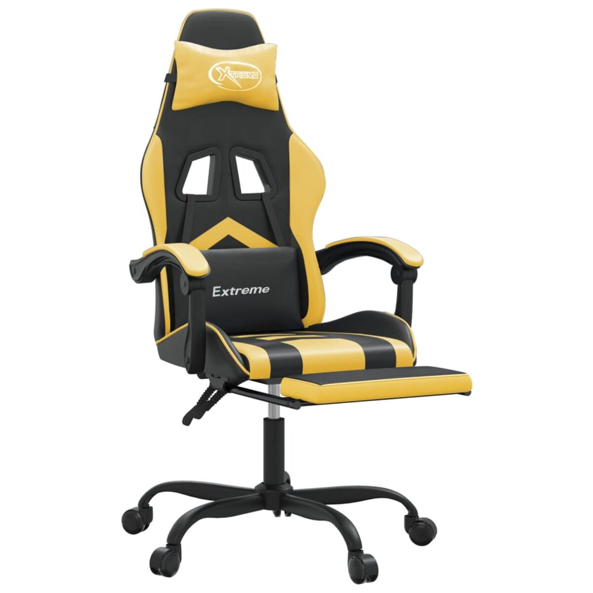 Gelb-schwarzer Gaming-Stuhl auf Weiß.