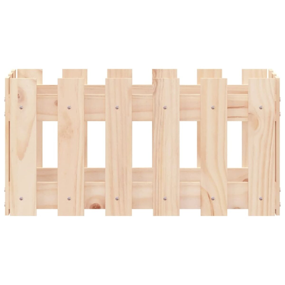 Ein Holzzaun aus vertikalen, hellfarbigen Holzplanken.