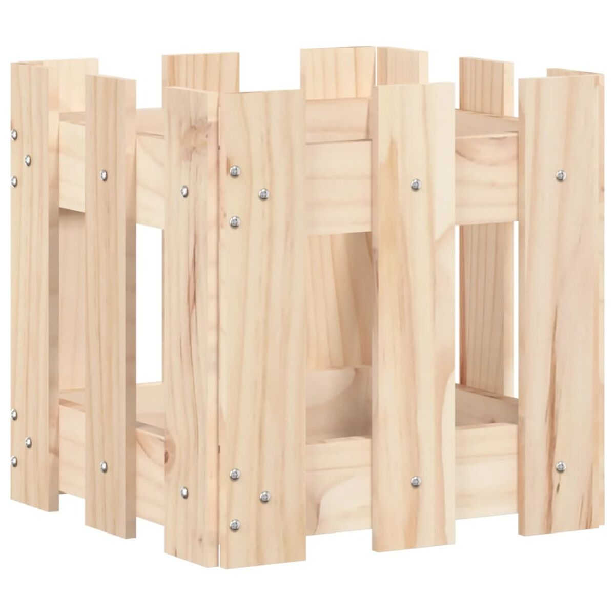 Eine Holzkiste aus vertikalen und horizontalen Holzplanken, die zusammengehalten werden.