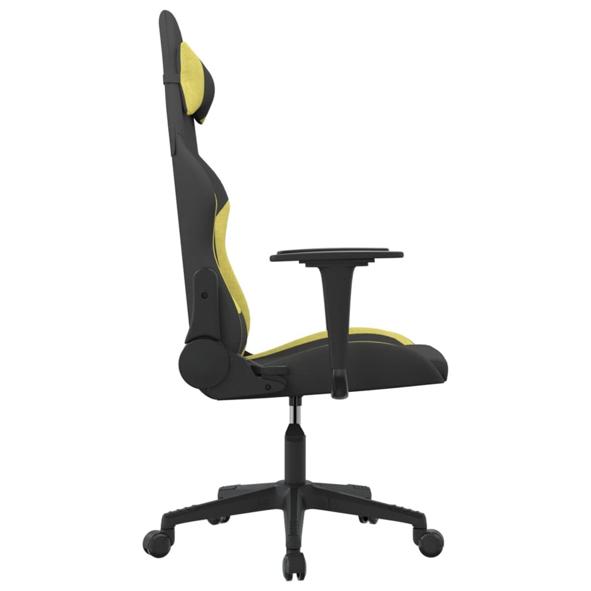 Gaming-Stuhl, Seitenansicht, mit gelb-schwarzem Farbschema.