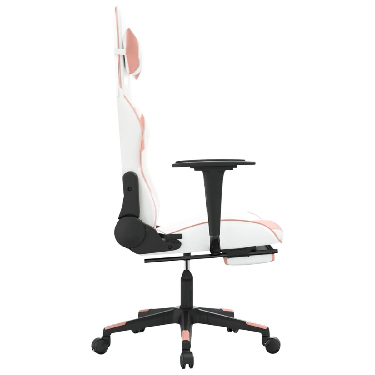 Weißer und rosa Gaming-Stuhl. Seitenansicht.