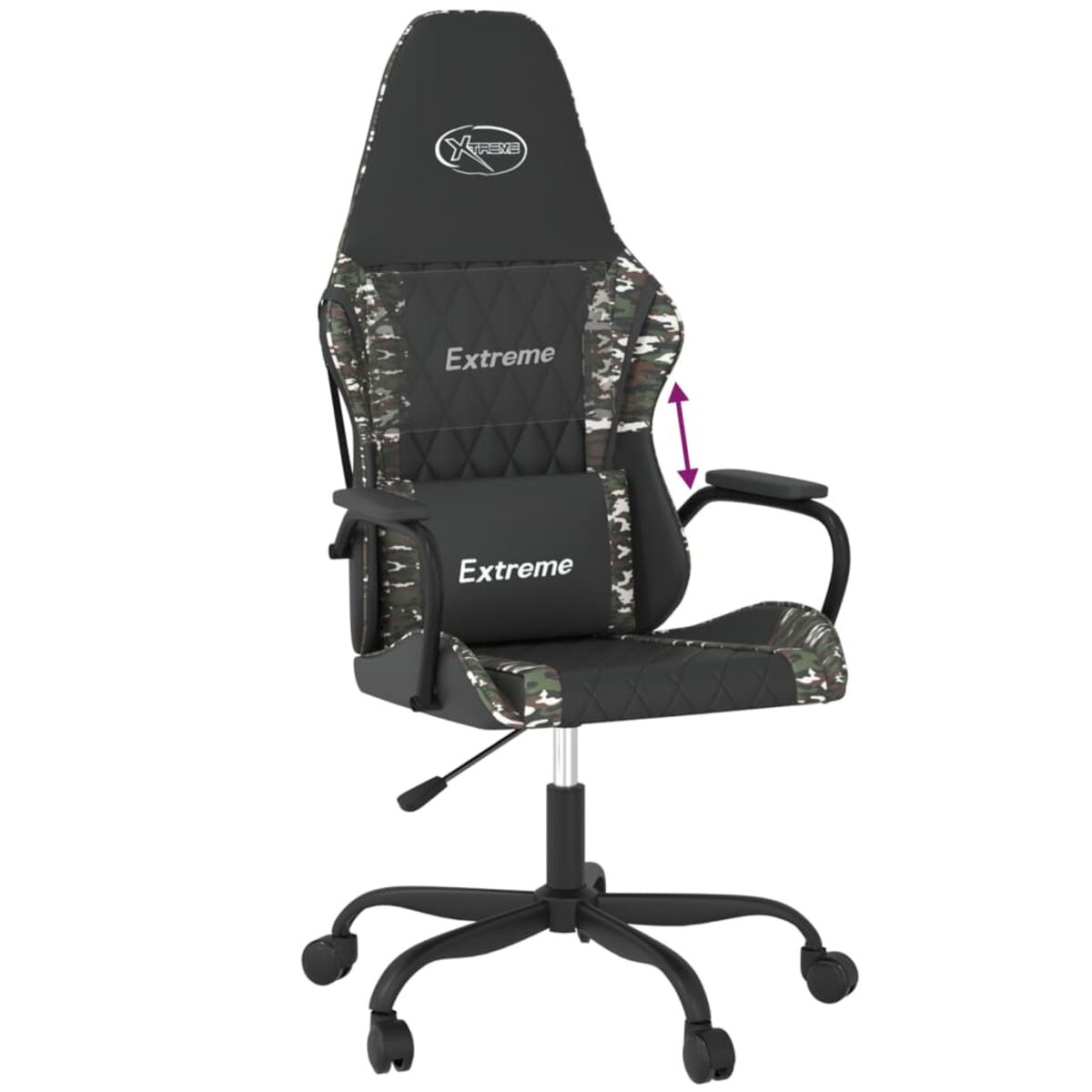 Camouflage-Gaming-Stuhl mit verstellbarer Rückenlehne.