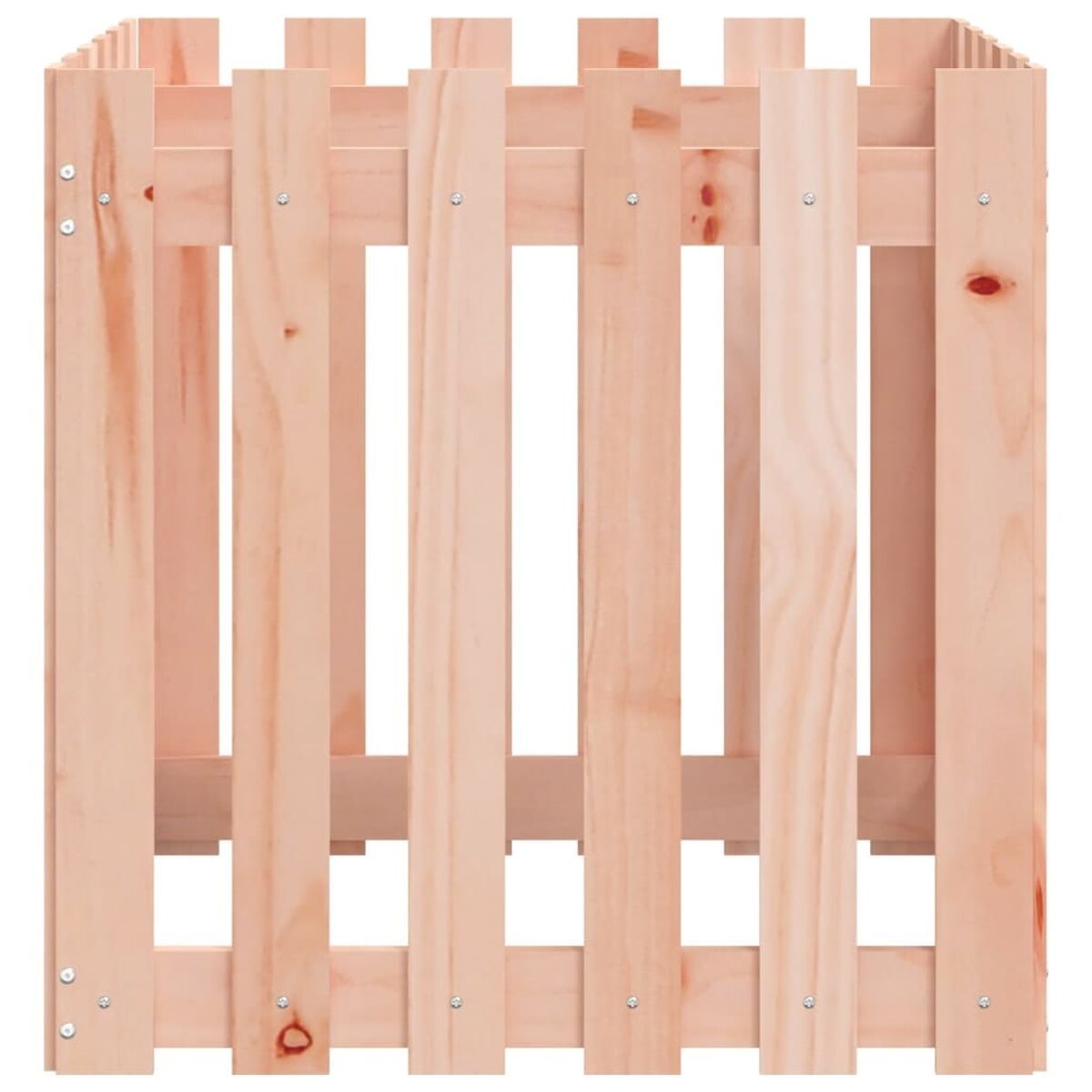 Holzkiste, helles Rotbraun, ähnliches Design wie zuvor, mit vertikalen und horizontalen Brettern.