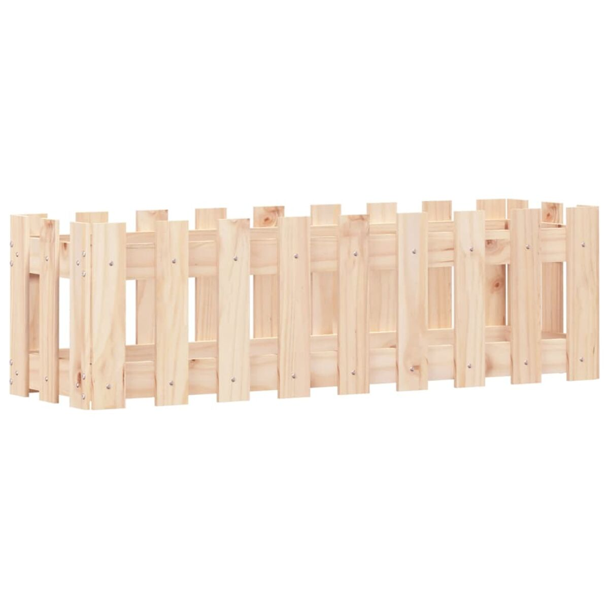 Holzlattenzaun mit vertikalen Lamellen, natürliche Holzfarbe.