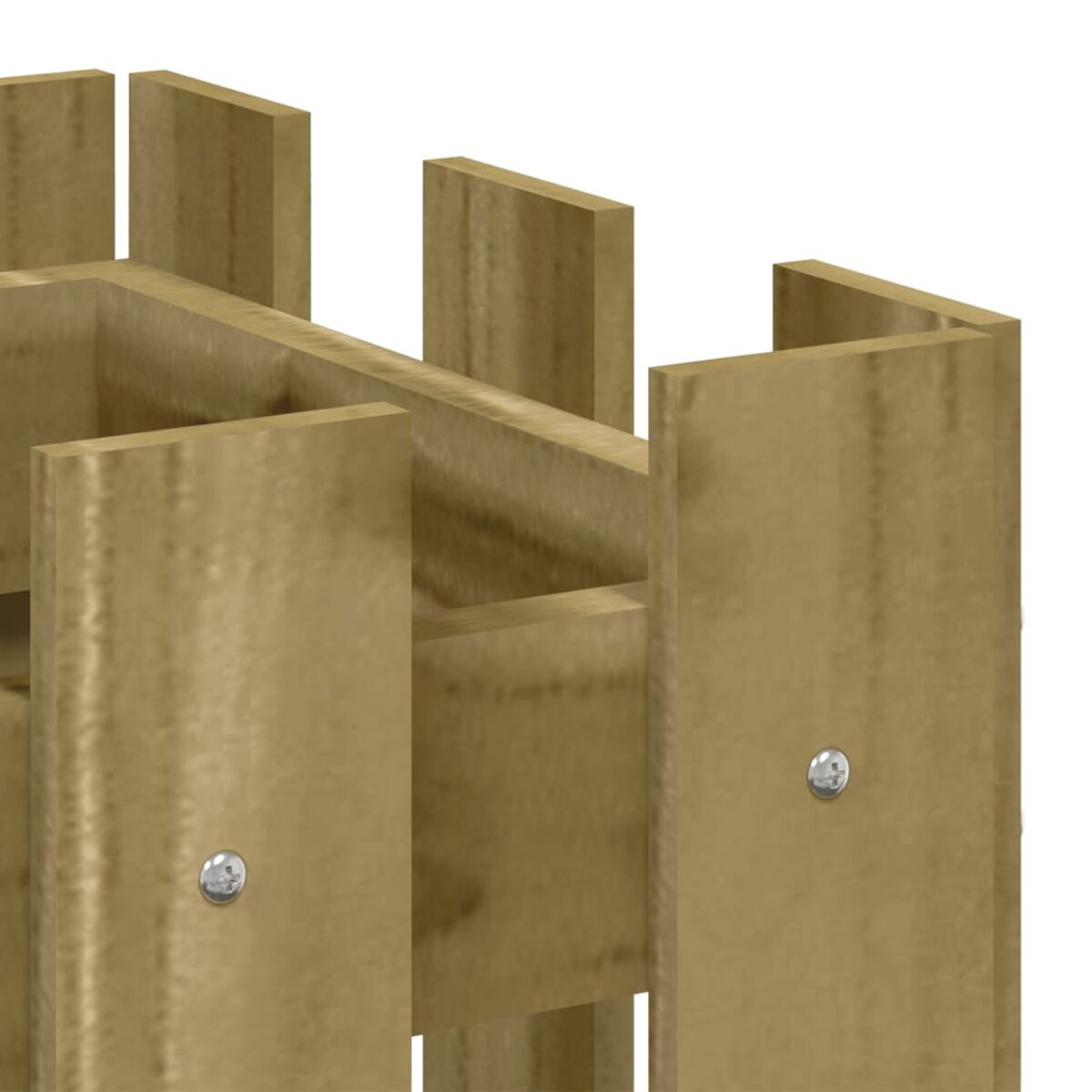 Nahaufnahme der Holzverbindungen und Schraube des Zauns.