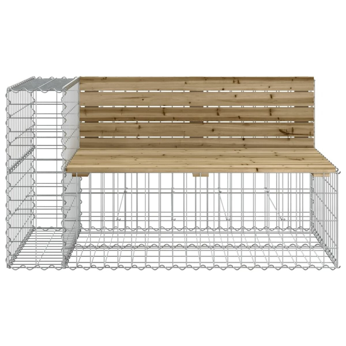 Eine Holzbank mit Seiten und Rücken aus Drahtgeflecht.
