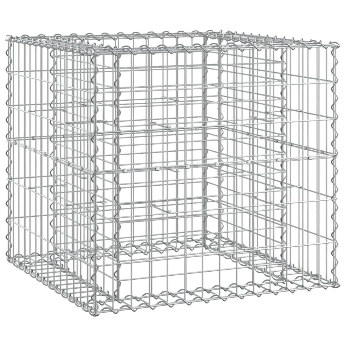 Ein quadratischer Metallkäfig aus Drahtgeflecht, innen leer.