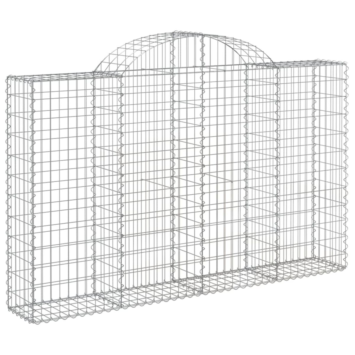 Ein Drahtgitter-Gabion mit gewölbtem Oberteil, isoliert auf weißem Hintergrund.