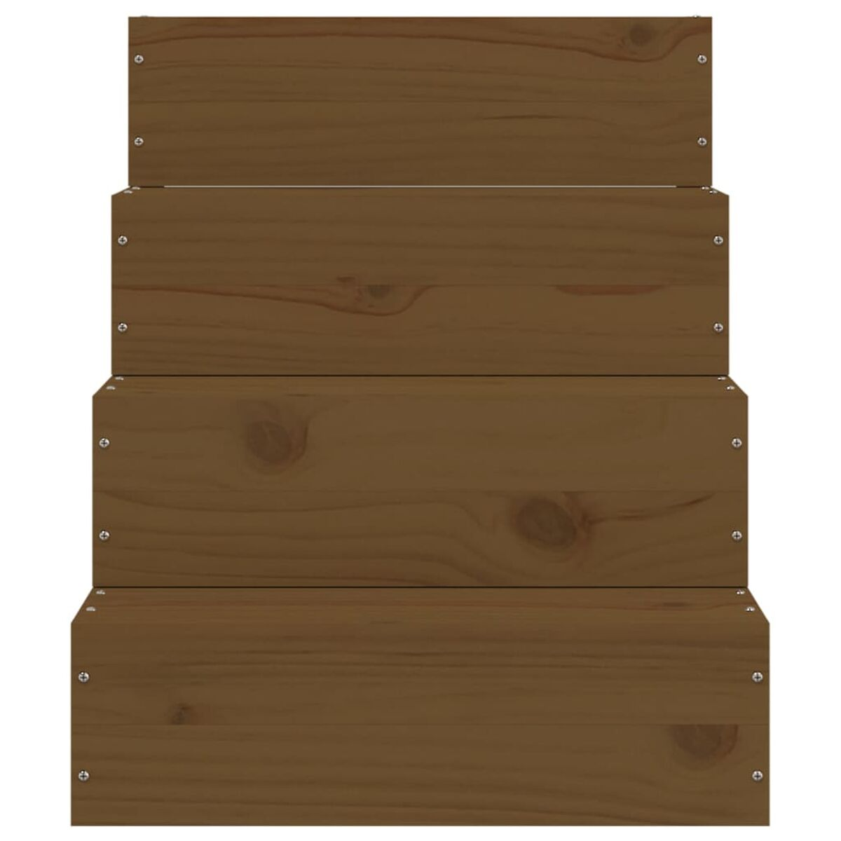 Holzstufen mit Schrauben. Hellbraune Farbe. Isoliert auf weißem Hintergrund.