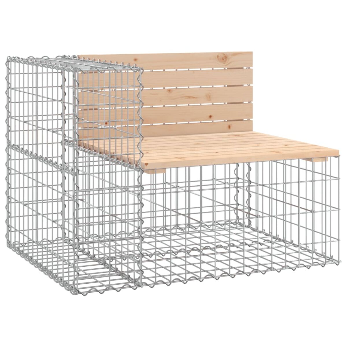 Ein Stuhl aus Metalldraht mit Sitz und Rückenlehne aus Holz.