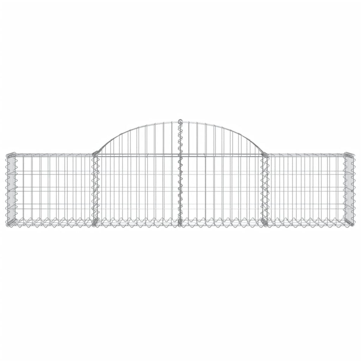 Gabionenstruktur. Der Gabion besteht aus Drahtgeflecht in einer langen, gebogenen Form.