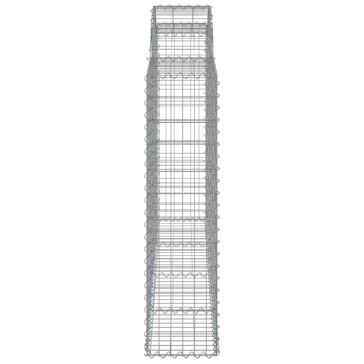 Hoher Gabion. Metallgitterkonstruktion. Weißer Hintergrund.