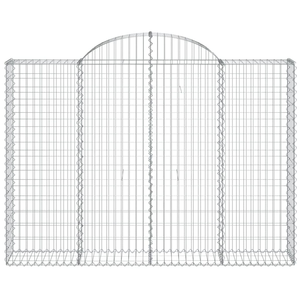 Drahtgitter-Gabionenwand. Die Struktur ist rechteckig mit einem Bogen oben, einfaches Design.