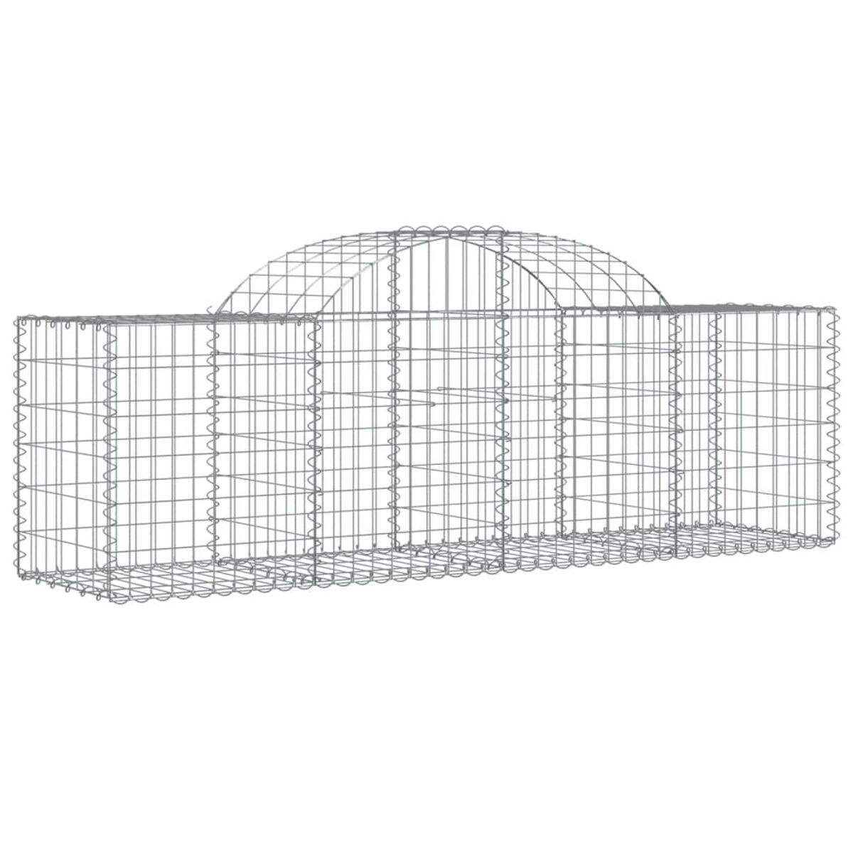 Ein Metall-Gabion mit gewölbtem Oberteil. Das Design ist eine gitterartige Struktur.