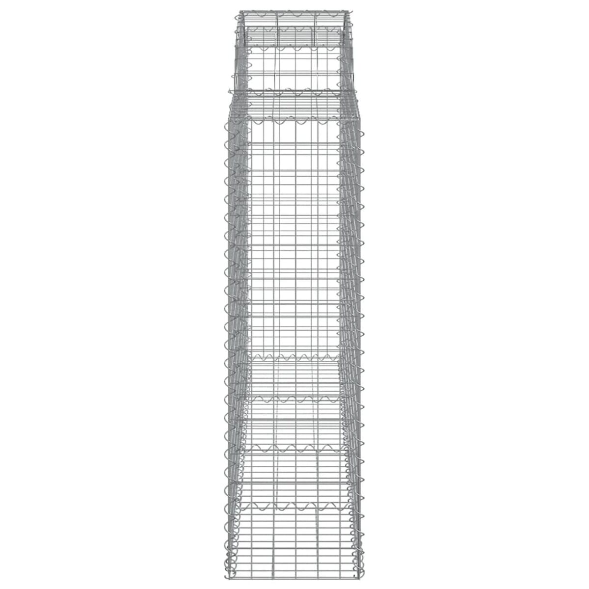 Ein hoher, vertikaler Gabion, gefüllt mit Drahtgeflecht. Es ist eine schmale, rechteckige Form.