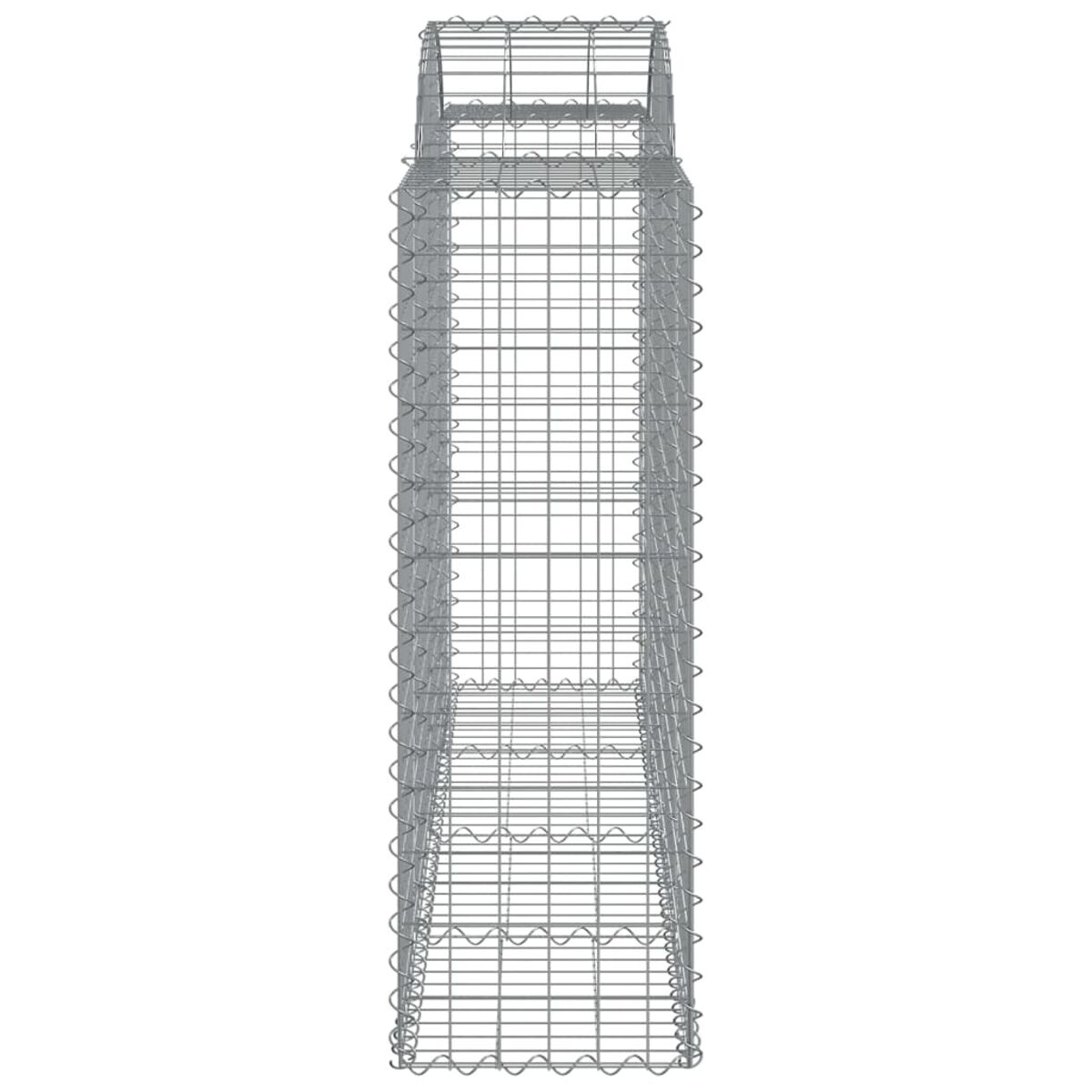 Ein hoher, rechteckiger Drahtgitter-Gabion, vertikal betrachtet.