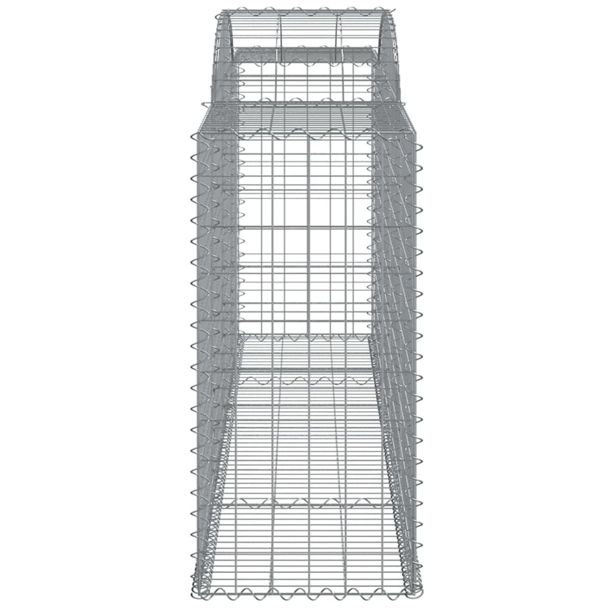Hoher, rechteckiger Gabion, Drahtgeflecht, leer. Silber. Klares Design.