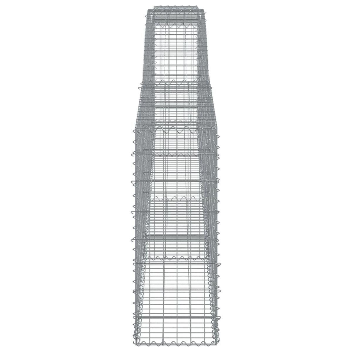 Ein hoher, schmaler Drahtgitter-Gabion, von vorne betrachtet.