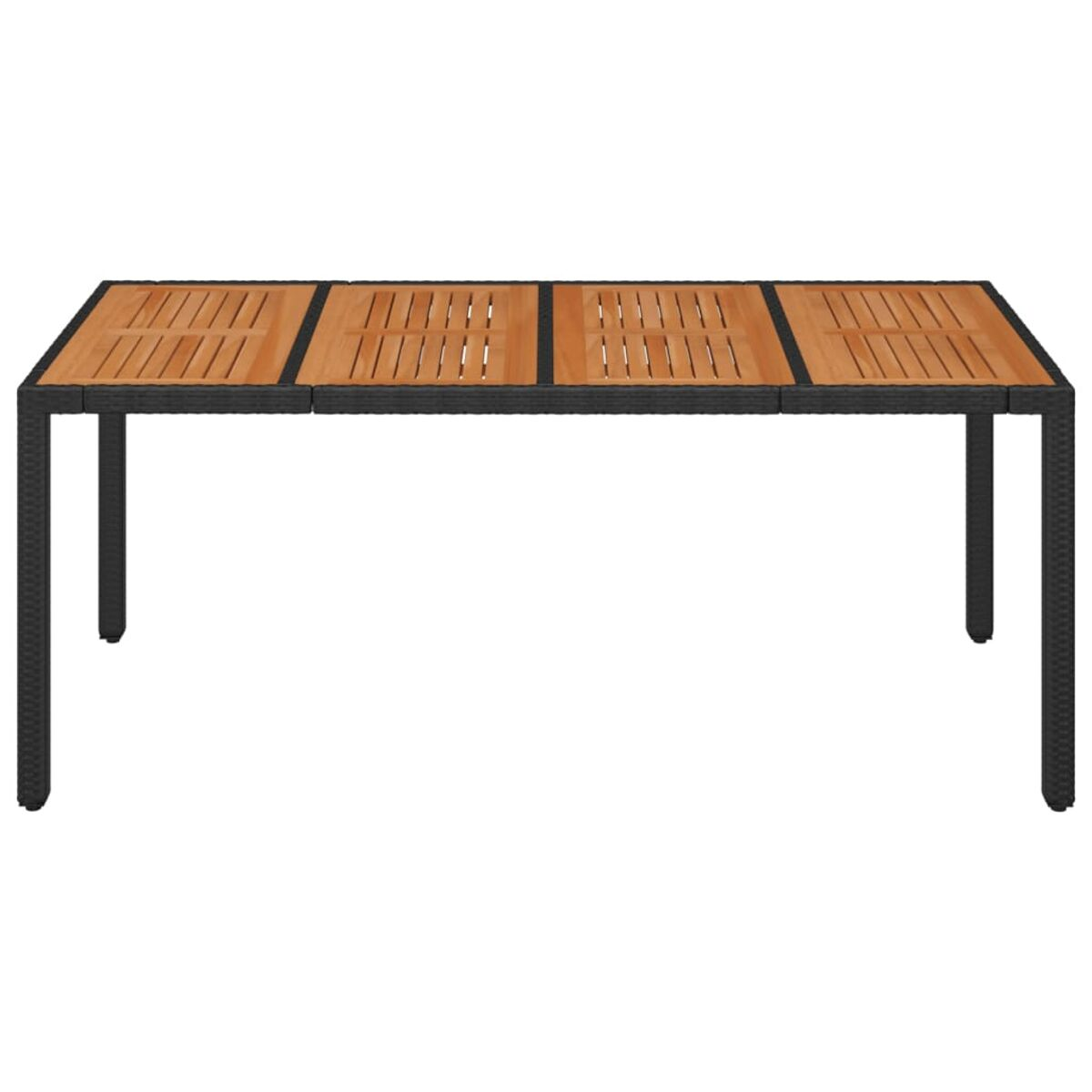 Holztisch mit schwarzem Rahmen und Lattenrost.