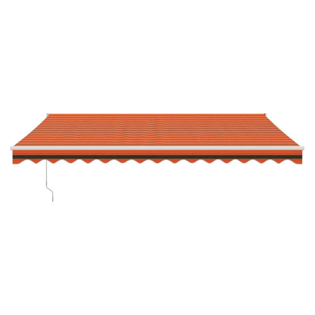 Orangener und weiß gestreifter Markisen, horizontal ausgezogen.