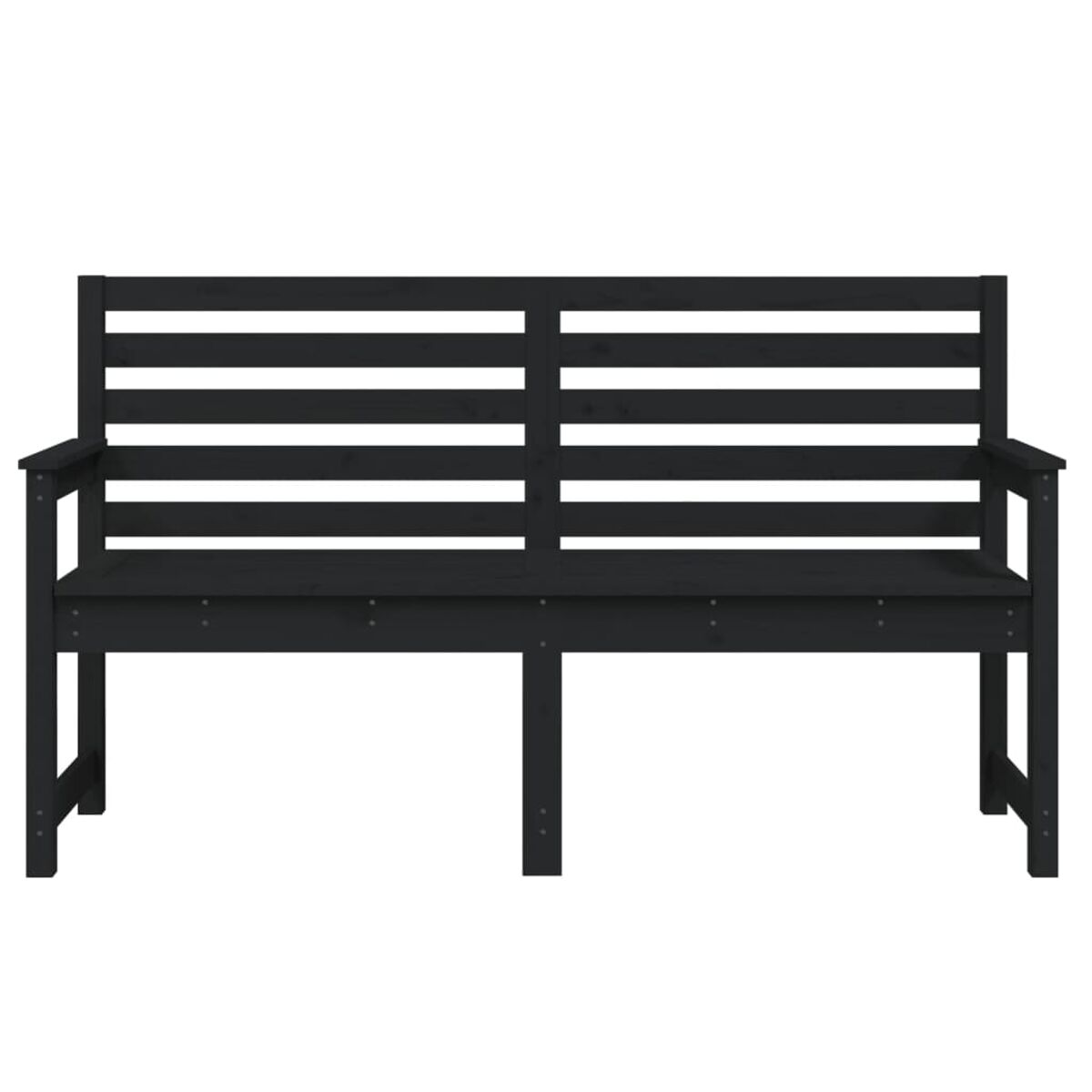 Schwarze Holzbank mit horizontalen Lamellen. Einfaches Design auf weißem Hintergrund.