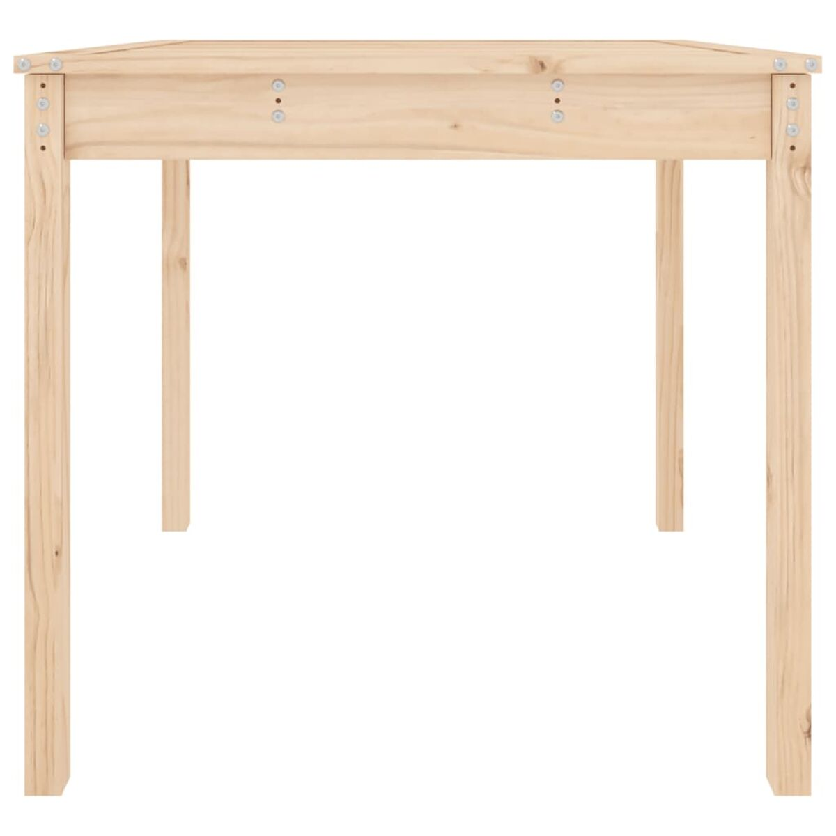 Holztisch mit vier Beinen. Der Tisch ist hellbraun. Weißer Hintergrund.