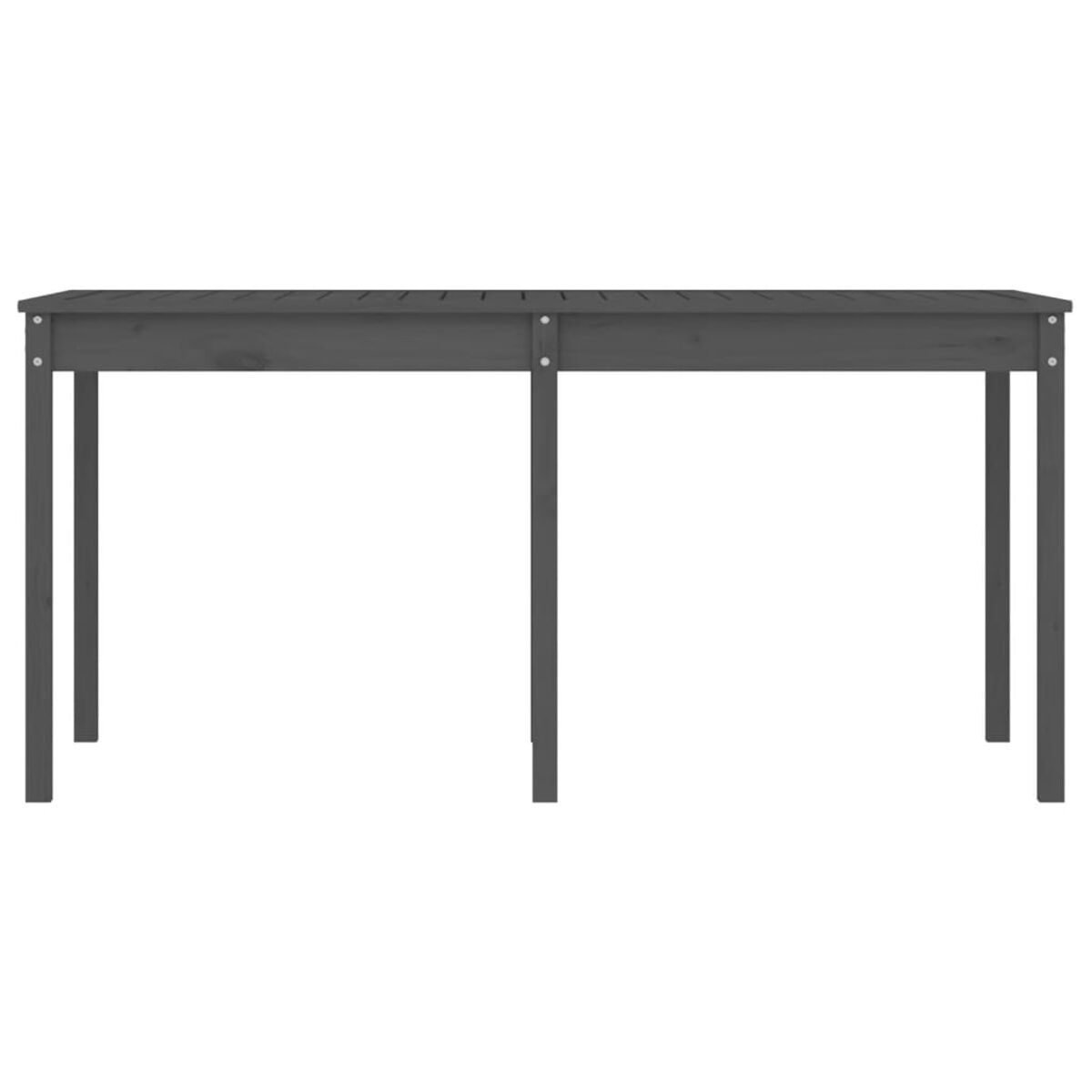 Grauer Holztisch für draußen, schlichtes Design, isoliert auf Weiß.