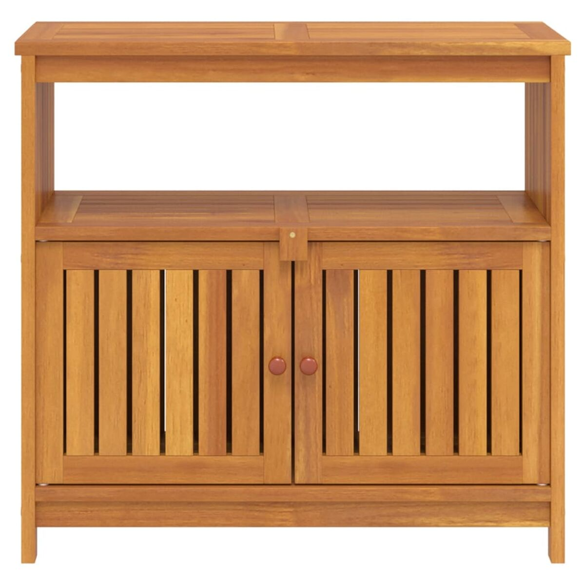 Ein Holzschrank mit einem Regal und zwei Türen.