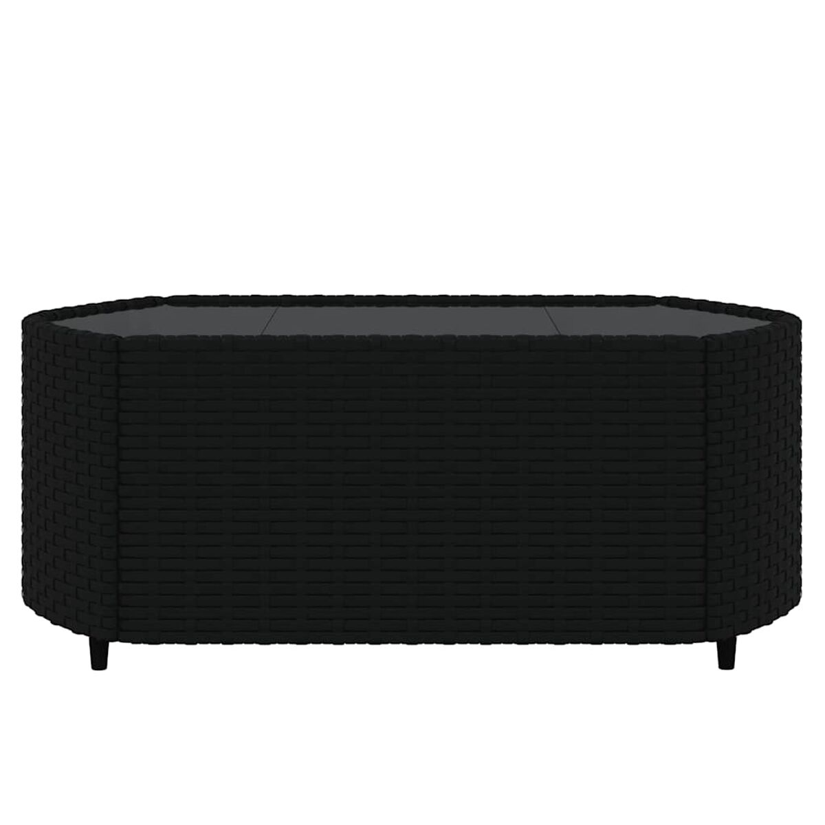 Schwarzer ovaler Outdoor-Couchtisch aus Korbgeflecht.