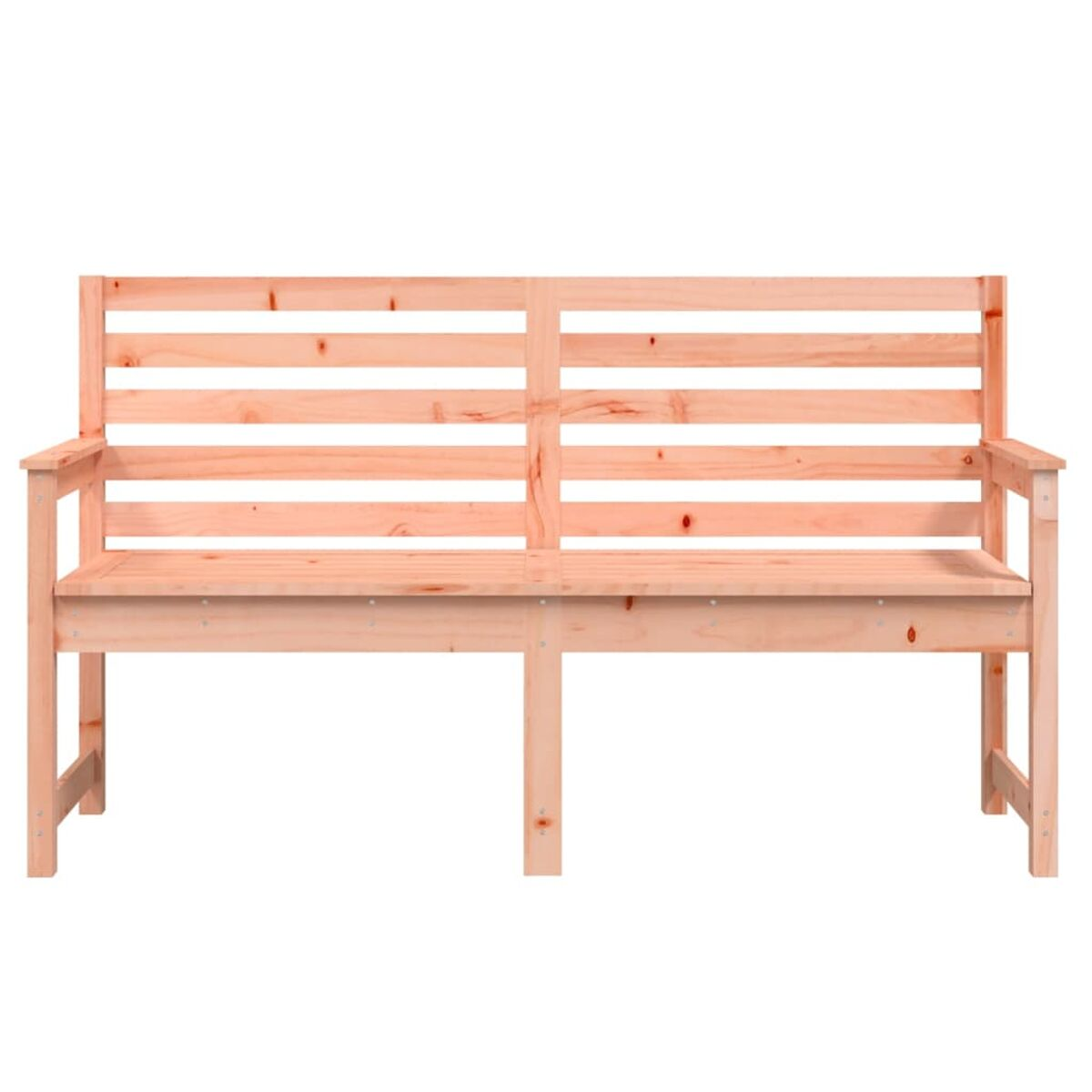Eine Holzbank. Sie hat eine hellbraune Farbe.