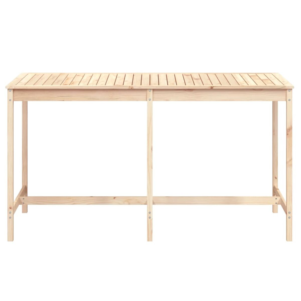 Ein rechteckiger Holztisch mit Lattenrost, isoliert auf Weiß.