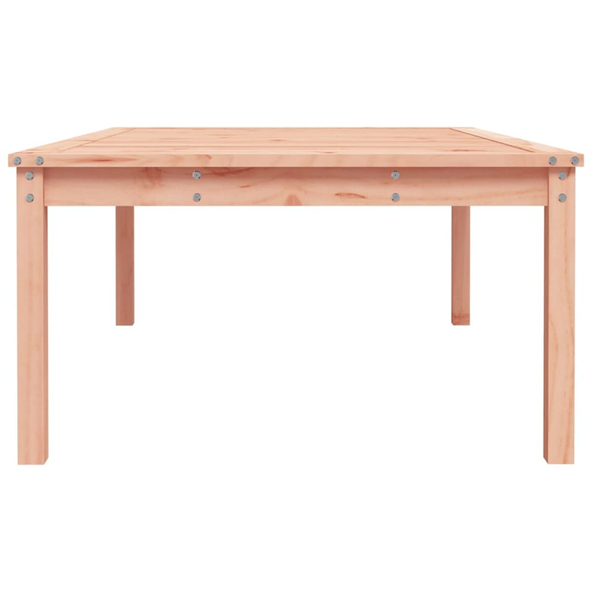 Ein quadratischer Tisch aus hellem Holz mit Holzlatten. Isoliert auf weißem Hintergrund.